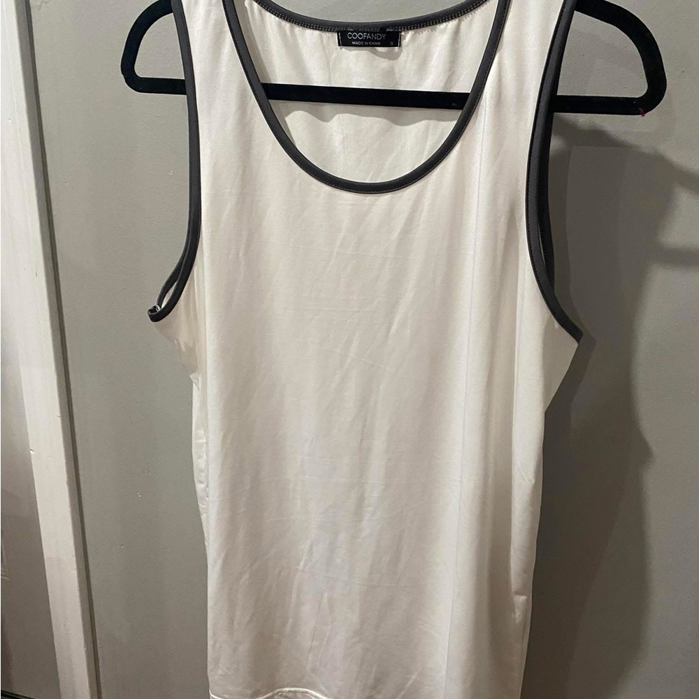 Coofandy White Tank Top with Black Trim